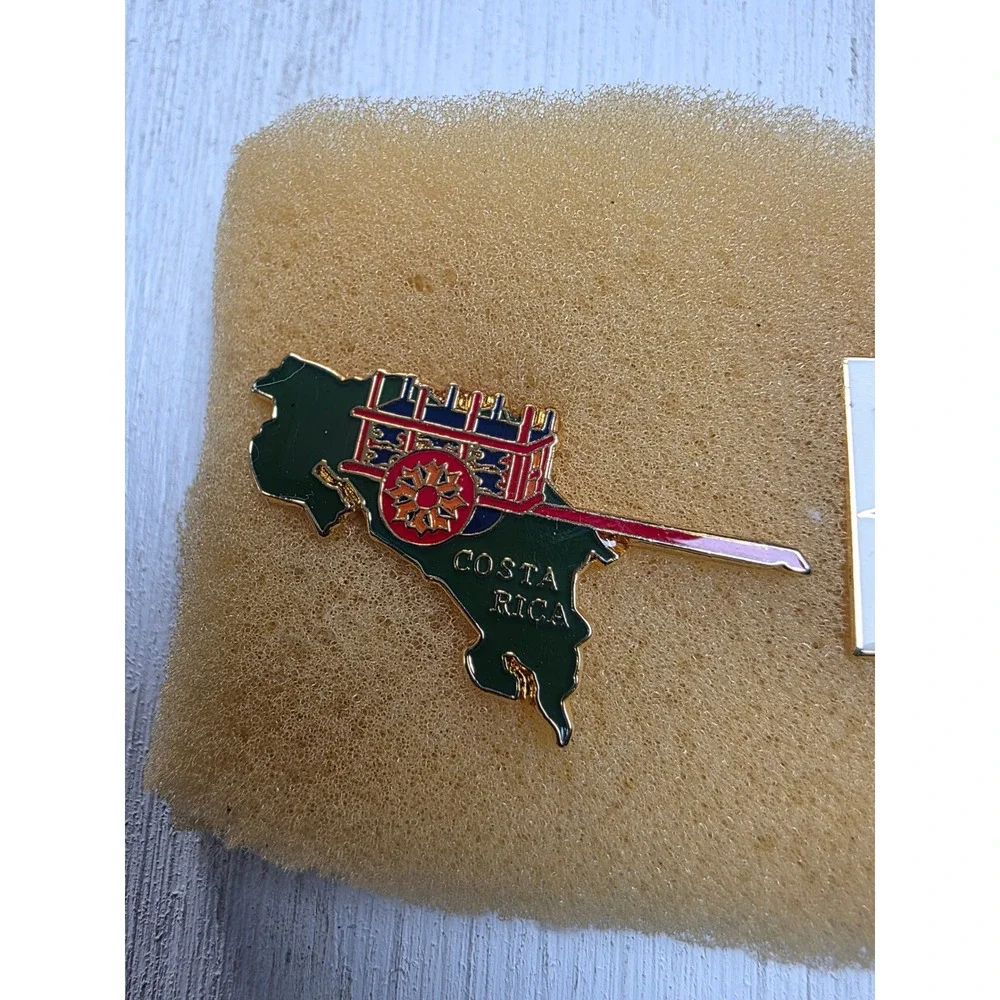 5 Costa Rica Enamel Lapel Pin Set Toucan Frog Orchid Oxcart Coat of Arm Souvenir